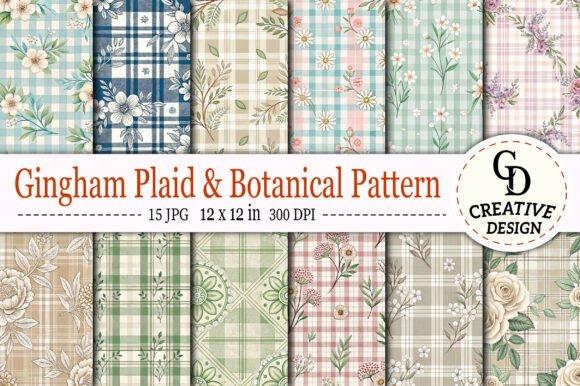 Download Gingham Plaid &amp; Botanical Pattern - Premium Bundle