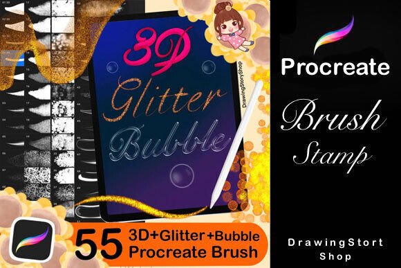 Download 55Procreate Glitter+3D Lettering+Bubbles - Procreate glitter Collection
