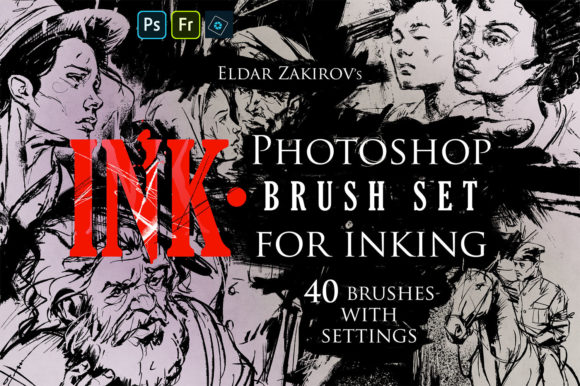 Download INK. 40 Photoshop Brushes + Action - Premium Resources